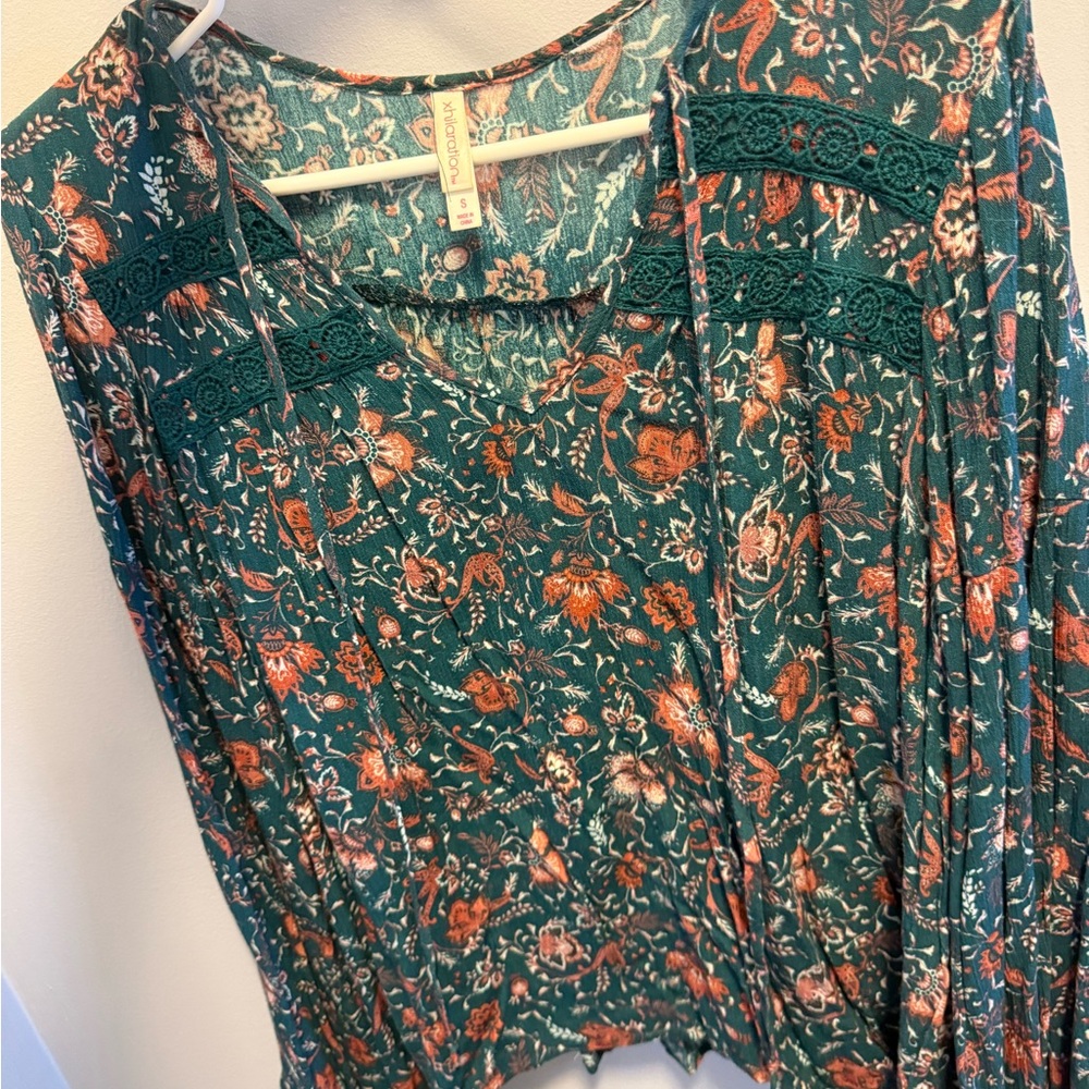 No Boundaries Green Floral Boho Blouse